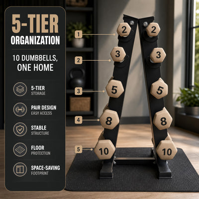 Aurorafy Neoprene Dumbbell Workout Set with Rack, 2, 3, 5, 8, & 10lbs, Beige