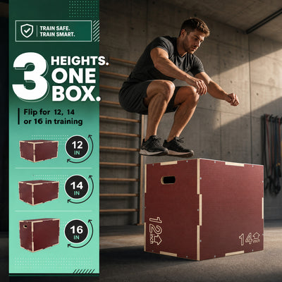 Signature Fitness 16"x14"x12" Non-Slip Wooden Plyo Box Jump Exercise Platform