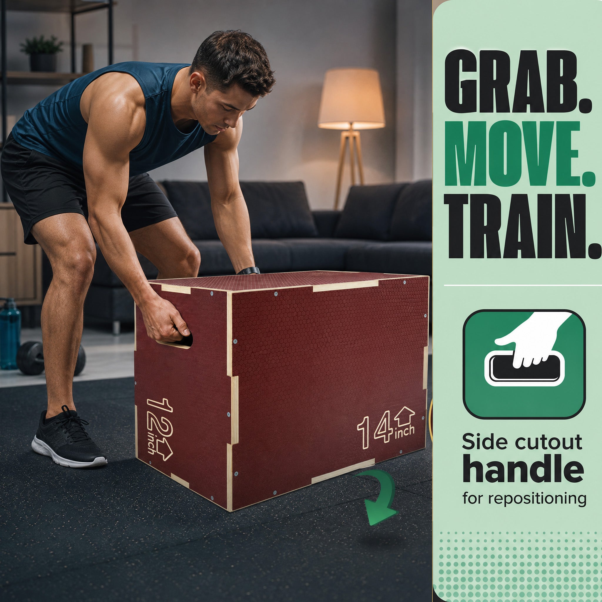 Signature Fitness 16"x14"x12" Non-Slip Wooden Plyo Box Jump Exercise Platform