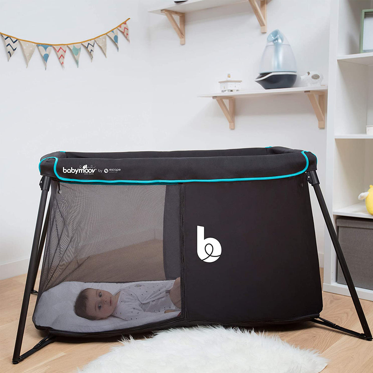 Babymoov Naos Lightweight Washable Memory Foam Travel Crib & Playpen, Black/Blue - VMInnovations