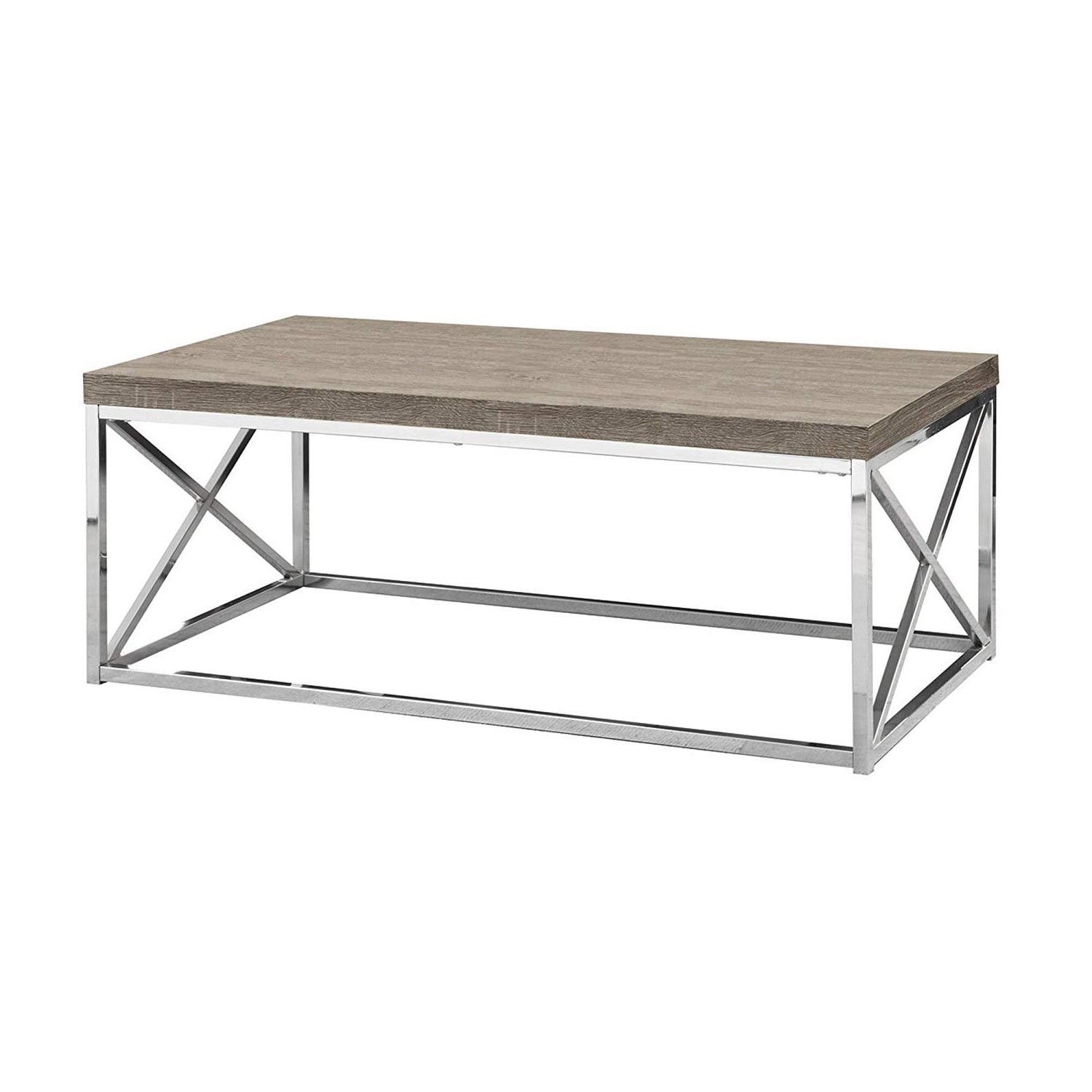 Monarch Dark Taupe Wood-Look Chrome Metal Contemporary Style Coffee Table (Used) - VMInnovations