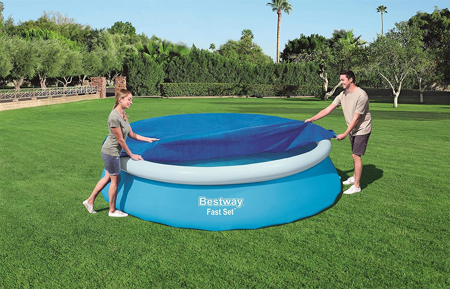 Bestway Flowclear Fast Set 12 Foot Round PVC Pool Debris Cover (Cover Only)