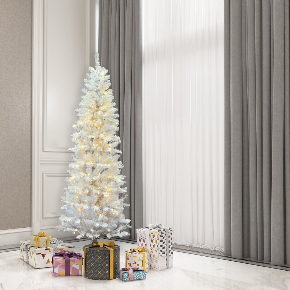 Vickerman White Salem Pencil Pine 6.5 Foot Artificial Pre-Lit LED Christmas Tree