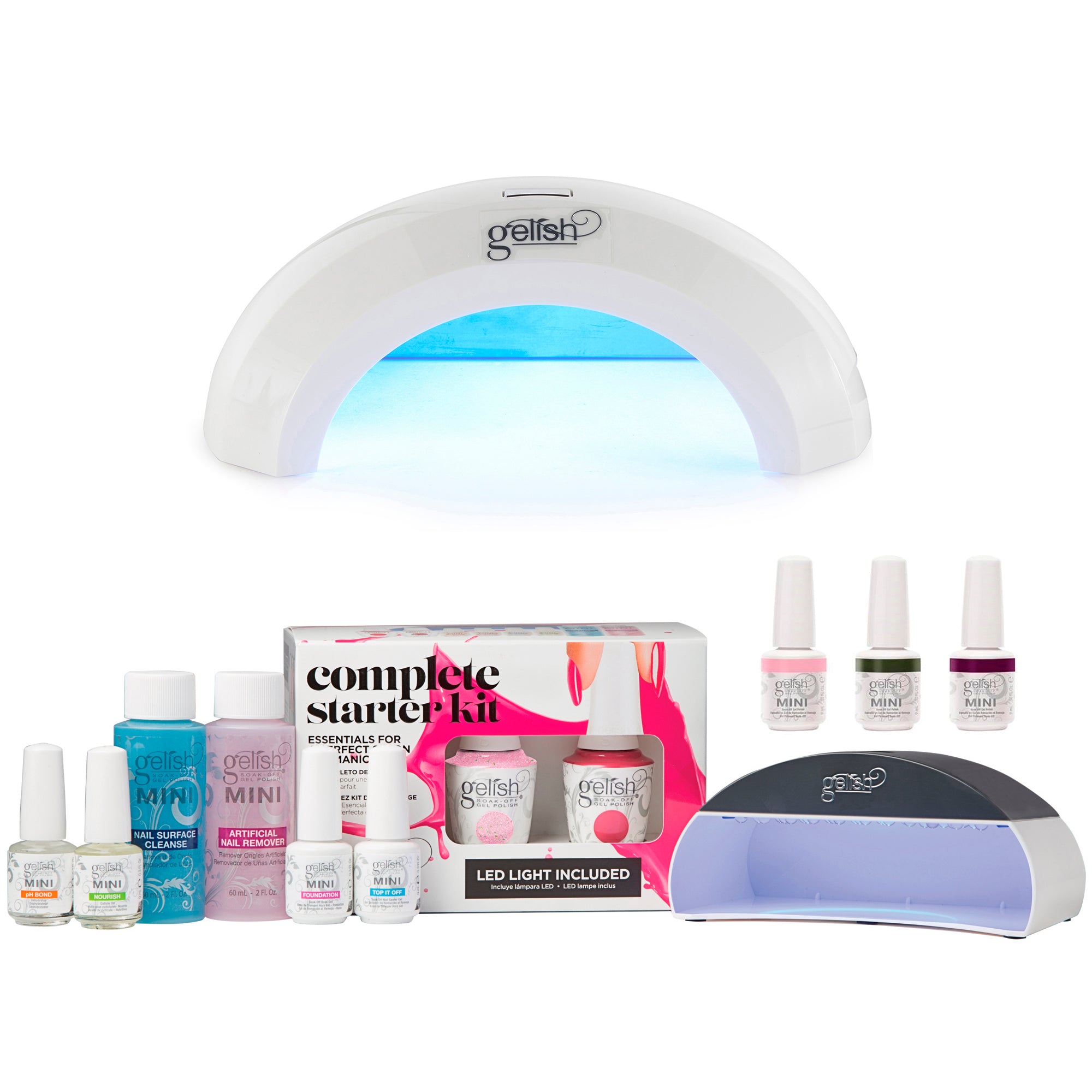 Gelish Mini Soak Off Gel Nail Polish Starter Kit with 5 Colors & 2 LED Lights