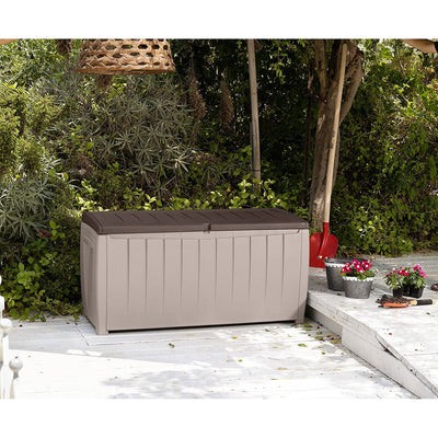 Keter Weatherproof Novel Large 90 Gallon Pool Storage Deck Box, Brown (Open Box) - VMInnovations