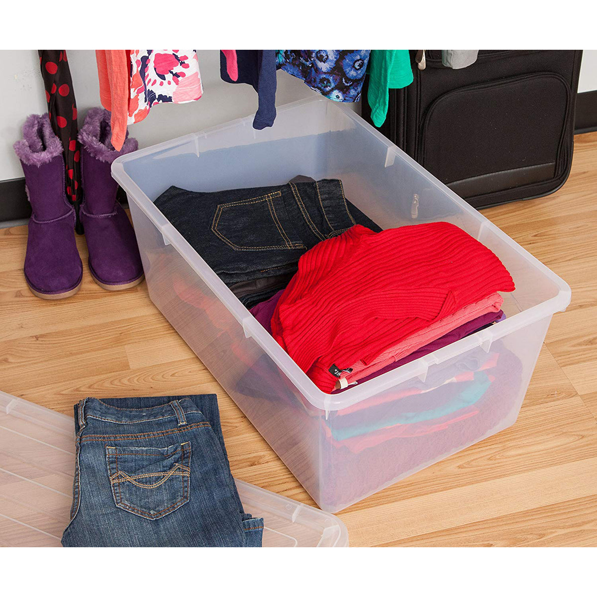 IRIS USA 585380 68 Quart Buckle Down Storage Box Container Bin, Clear (5 Pack)