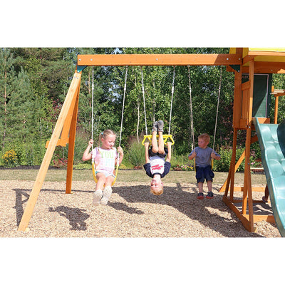 KidKraft Wooden Cedar Discovery Swing Set/ Playset with Climbing Wall (Open Box)