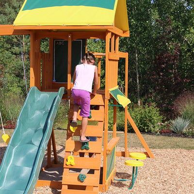 KidKraft Wooden Cedar Discovery Swing Set/ Playset with Climbing Wall (Open Box)