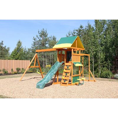 KidKraft Wooden Cedar Discovery Swing Set/ Playset with Climbing Wall (Open Box)