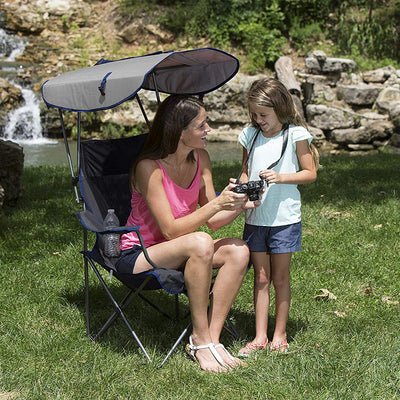 Kelsyus Original Camping Folding Lawn Chair with Canopy, Navy & Gray (Open Box)