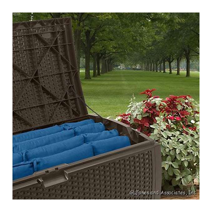 Suncast 73 Gallon Waterproof Resin Wicker Outdoor Patio Storage Deck Box, 3 Pack