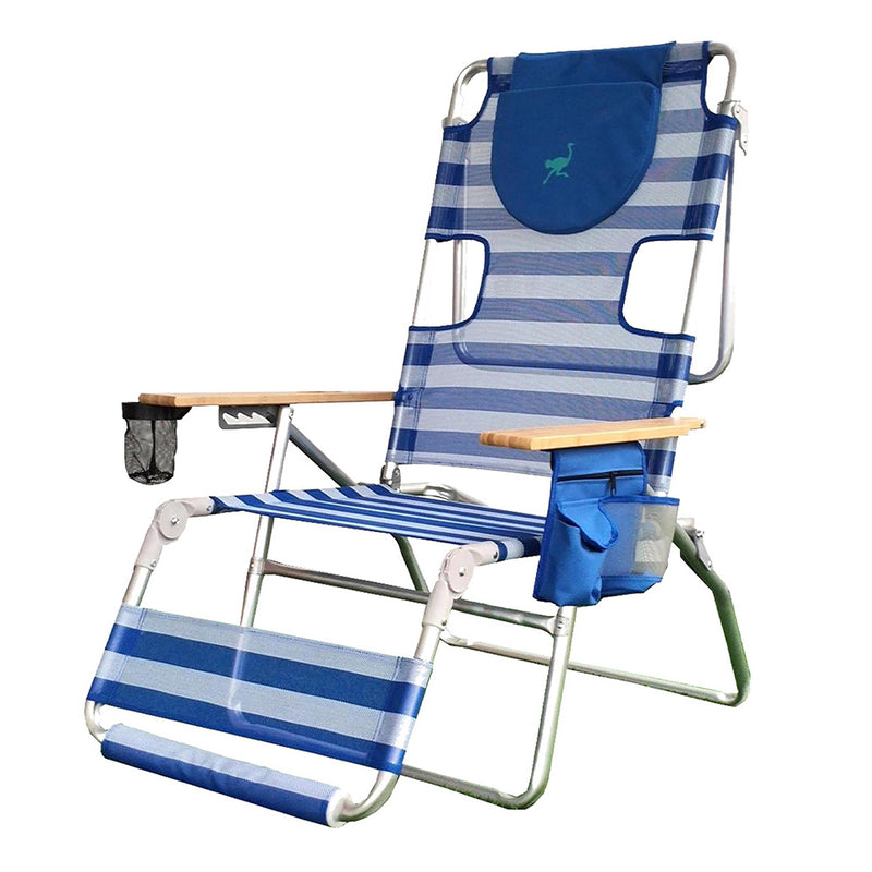 Ostrich 3-N-1 Altitude Outdoor Reclining Patio Beach Lounge Chair, Blue (3 Pack)