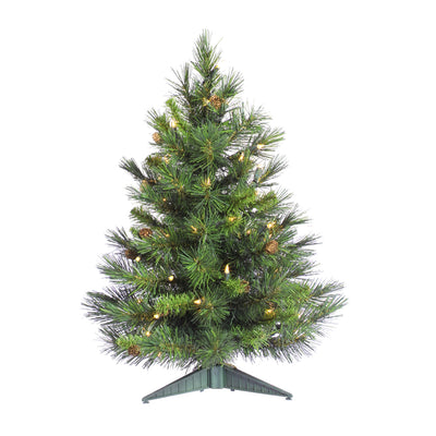 Vickerman Cheyenne Pine 2 Foot Artificial Pre Dura Lit Christmas Tree, Green - VMInnovations