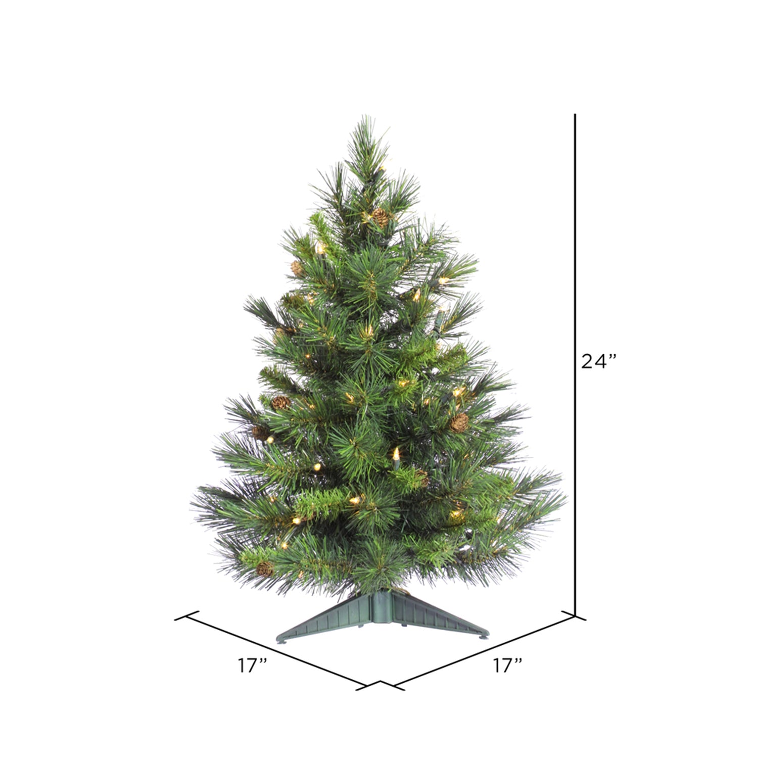 Vickerman Cheyenne Pine 2 Foot Artificial Pre Dura Lit Christmas Tree, Green - VMInnovations