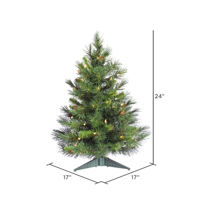 Vickerman Cheyenne Pine 2 Foot Artificial Pre Dura Lit Christmas Tree, Green - VMInnovations