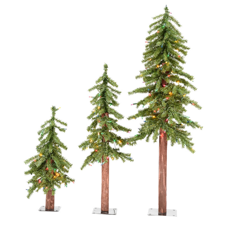 Vickerman 2ft 3ft and 4ft Pre Lit Natural Alpine Artificial Christmas Tree Set