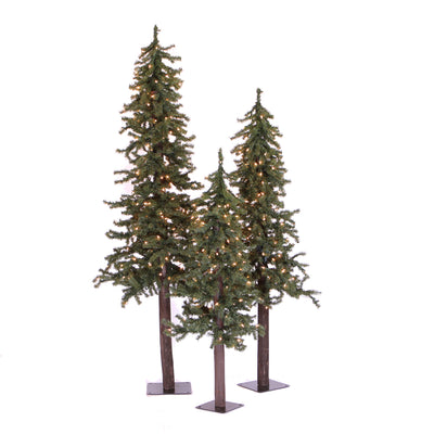 Vickerman 4ft 5ft and 6ft Pre Lit Natural Alpine Artificial Christmas Tree Set