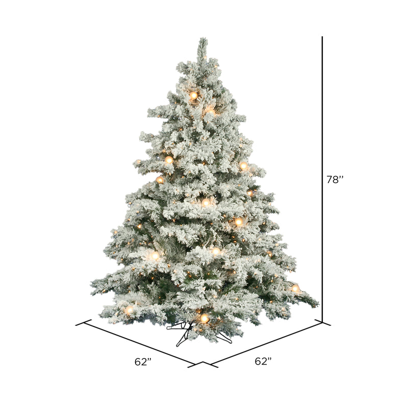 Vickerman Flocked Alaskan 6.5 Foot Artificial Christmas Tree with White Lights