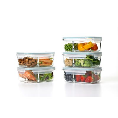 Glasslock Duo 5 Pc Clear Glass Divided Food Storage Containers (Open Box) - VMInnovations