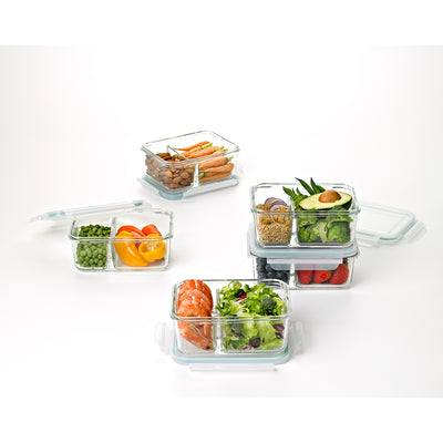 Glasslock Duo 5 Pc Clear Glass Divided Food Storage Containers (Open Box) - VMInnovations