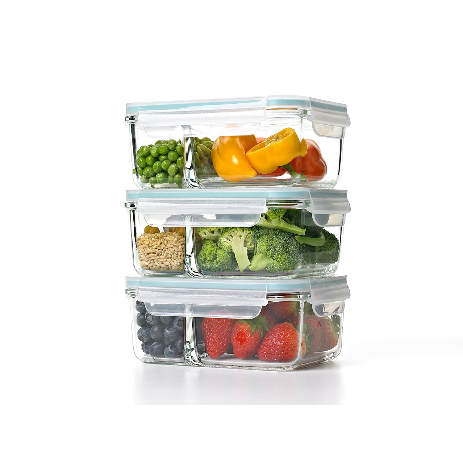 Glasslock Duo 3 Piece Clear Glass Microwave Safe Divided Food Containers (Used) - VMInnovations