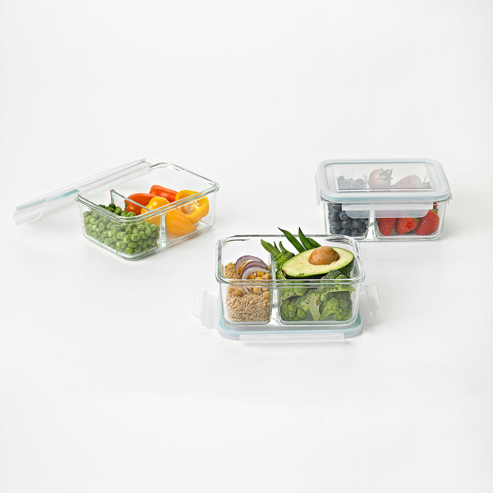 Glasslock Duo 3 Piece Clear Glass Divided Food Storage Containers (Open Box)
