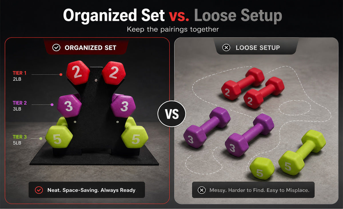 Aurorafy Neoprene Dumbbell Workout Set & Rack, 2 lbs, 3 lbs, & 5 lbs, Multicolor