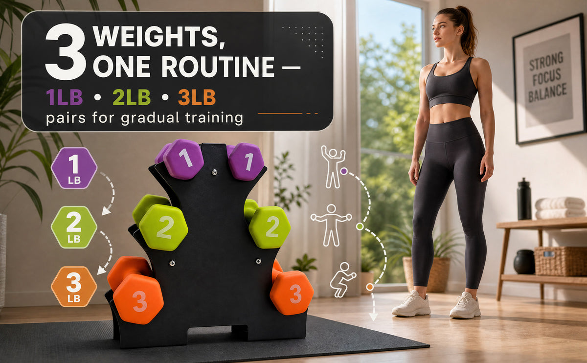 Aurorafy Neoprene Dumbbell Workout Set & Rack, 1 lbs, 2 lbs, & 3 lbs, Multicolor