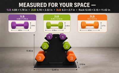 Aurorafy Neoprene Dumbbell Workout Set & Rack, 1 lbs, 2 lbs, & 3 lbs, Multicolor