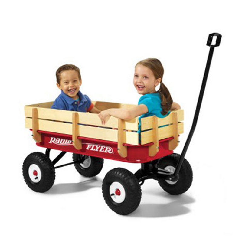 Radio Flyer Full Size All Terrain Classic Steel & Wood Pull Along Wagon (2 Pack)