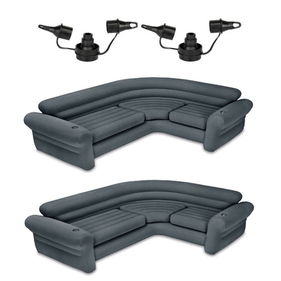 Intex Air Pump (2 Pack) w/ Intex Inflatable Couch w/ Cupholders (2 Pack) - VMInnovations