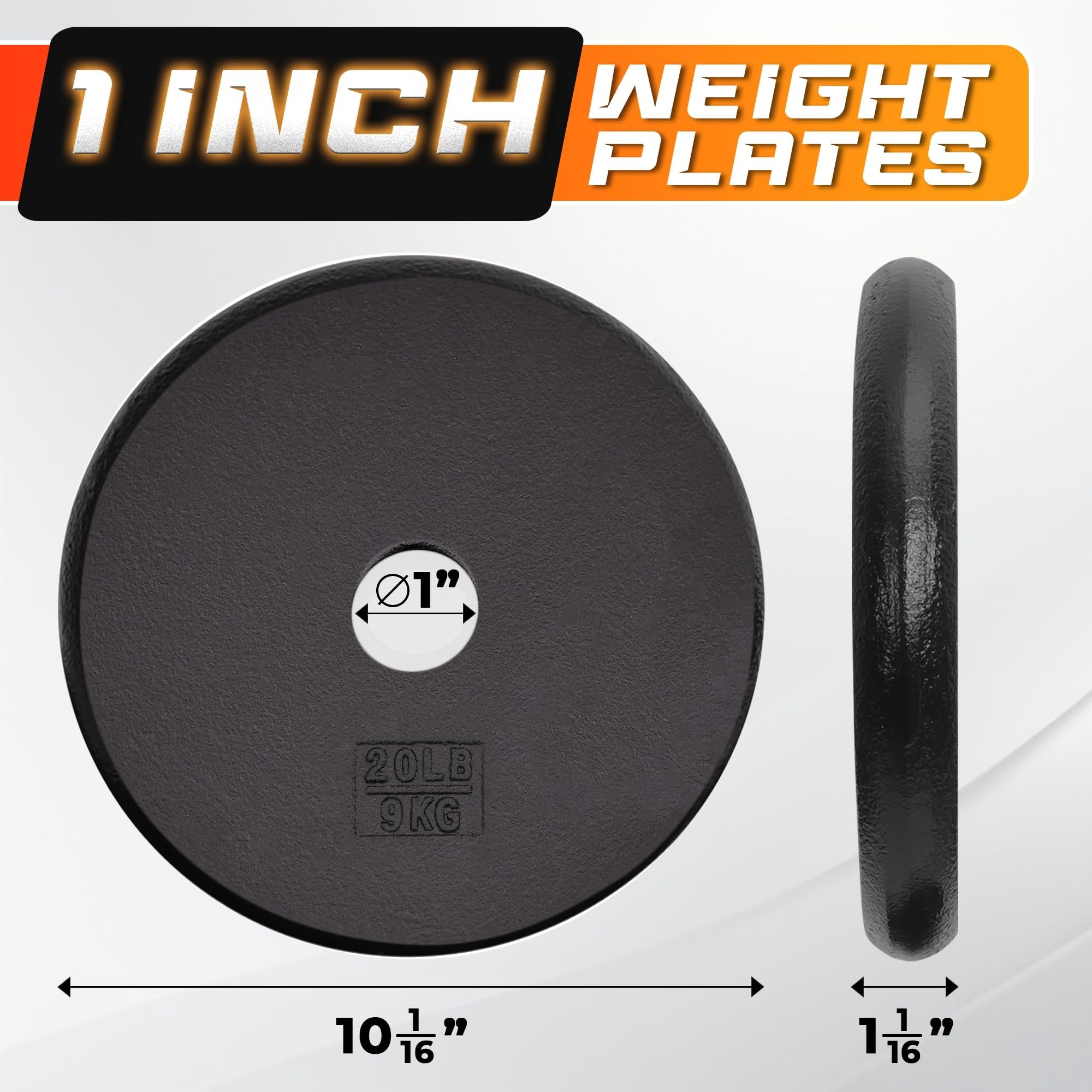 Single Cast Iron Barbell Weight Plate with 1" Center Hole 20 LBS (Open Box)