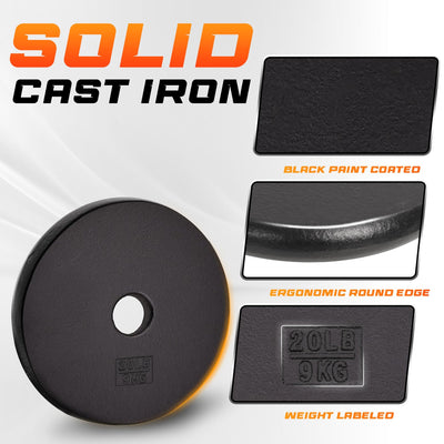 Single Cast Iron Barbell Weight Plate with 1" Center Hole 20 LBS (Open Box)