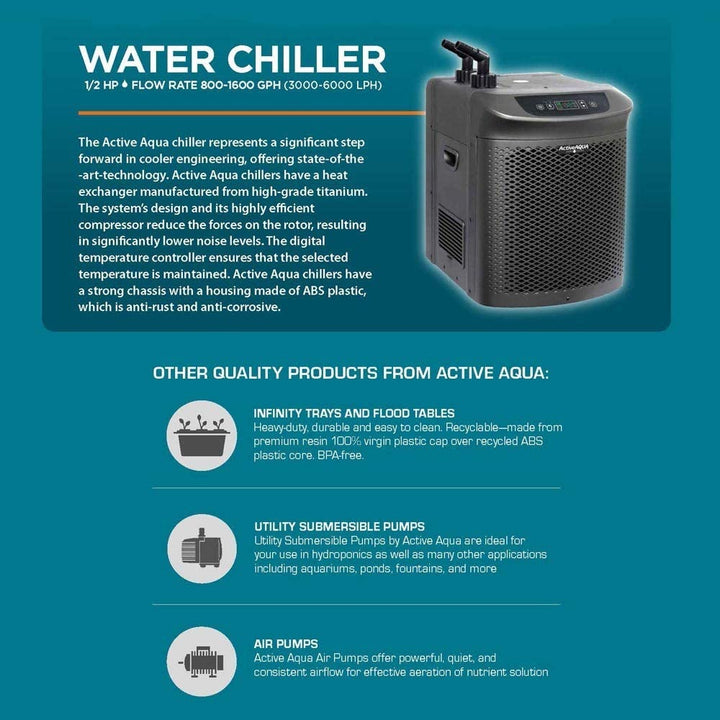 Active Aqua 0.5 HP 800-1600 GPH 120V Hydroponic Cooling Water Chiller (Open Box) - VMInnovations