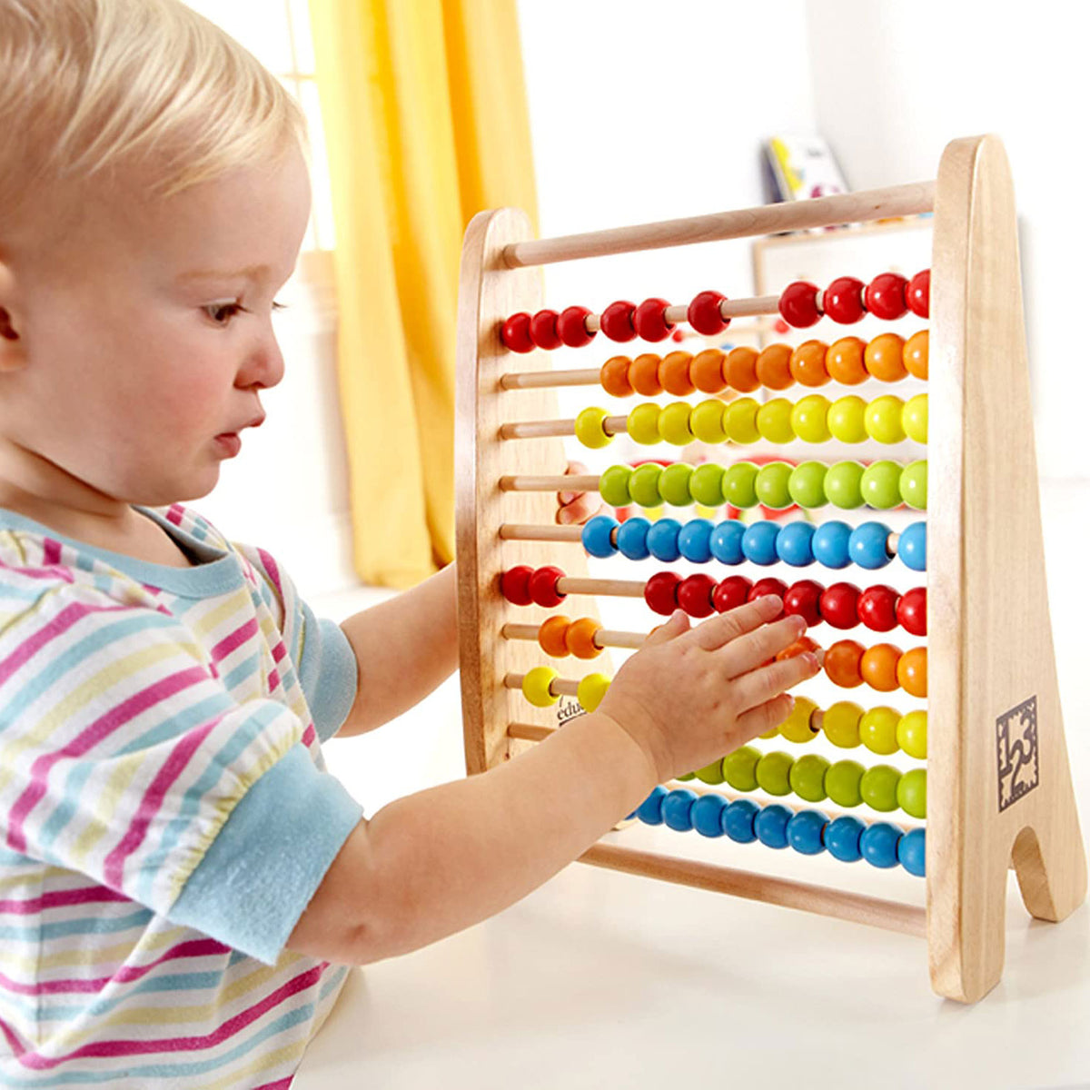 Hape Colorful Rainbow Wooden Counting Bead Abacus for Ages 3 and Up (Used)