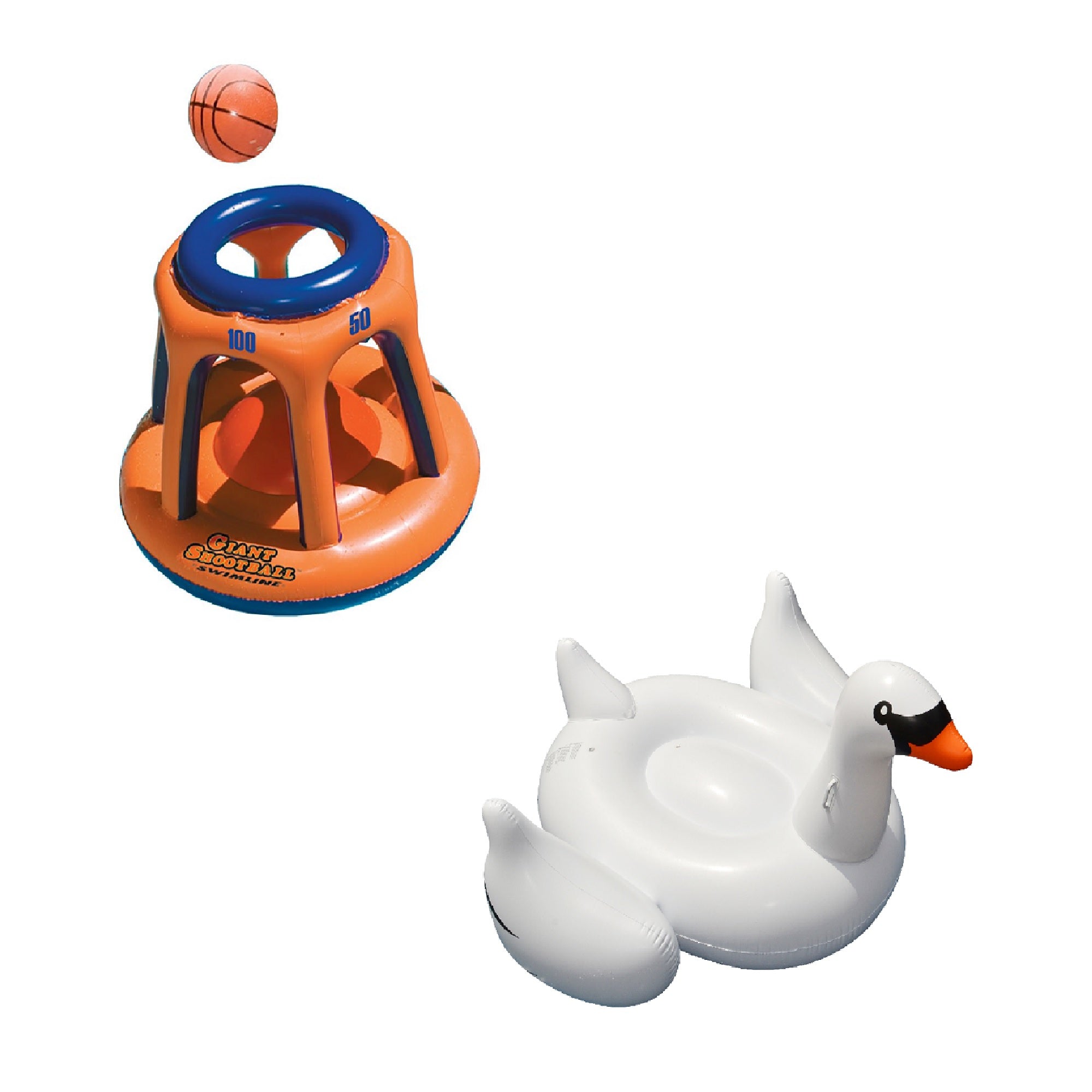 Swimline Basketball Hoop Inflatable Toy & Giant Swan Inflatable Ride-On Float - VMInnovations