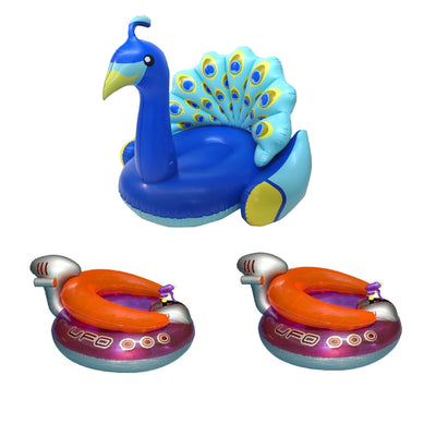 Swimline Peacock Giant Pool Float & UFO Lounge Chair Float w/ Squirt Gun(2 Pack)