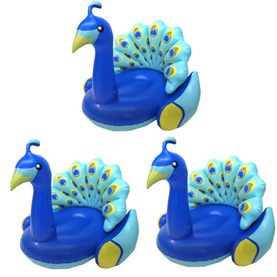 Swimline Inflatable Peacock Giant Swimming Pool Float w/ Backrest, Blue (3 Pack)