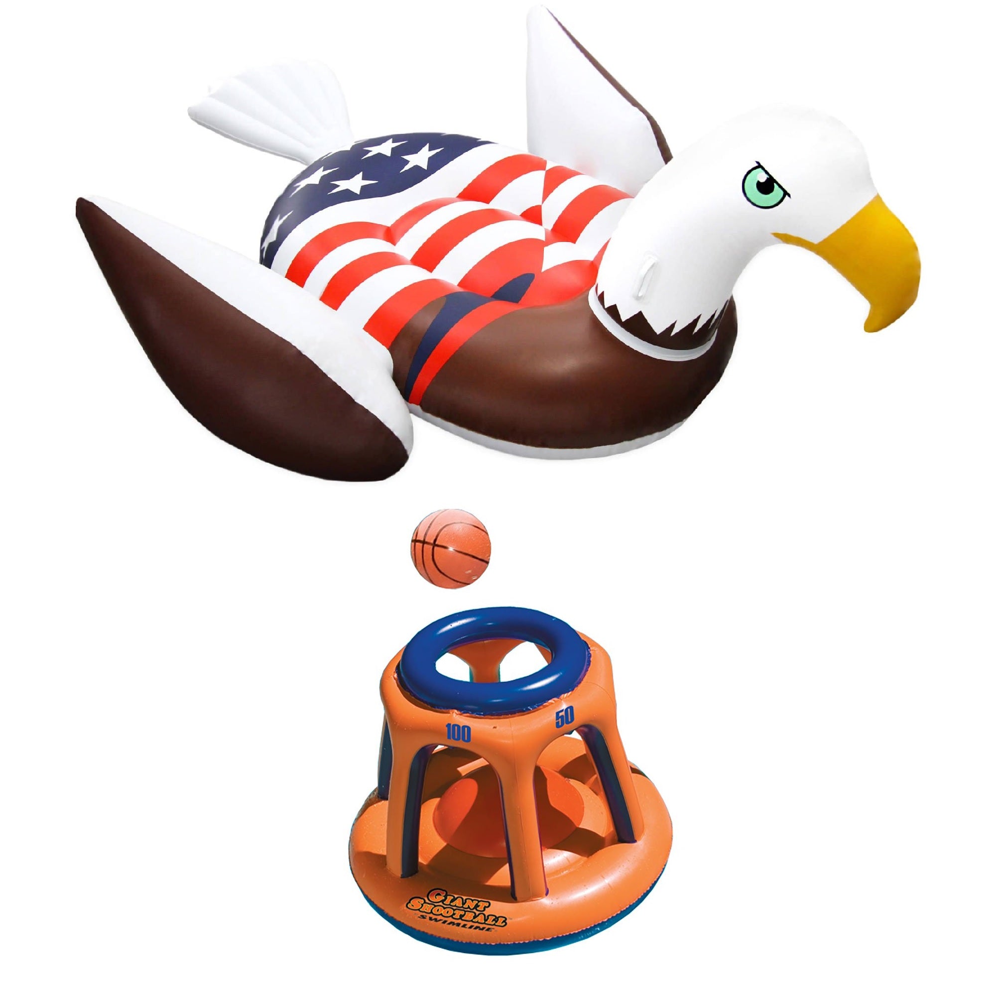 Swimline American Bald Eagle Riding Pool Float & Basketball Hoop Pool Toy - VMInnovations