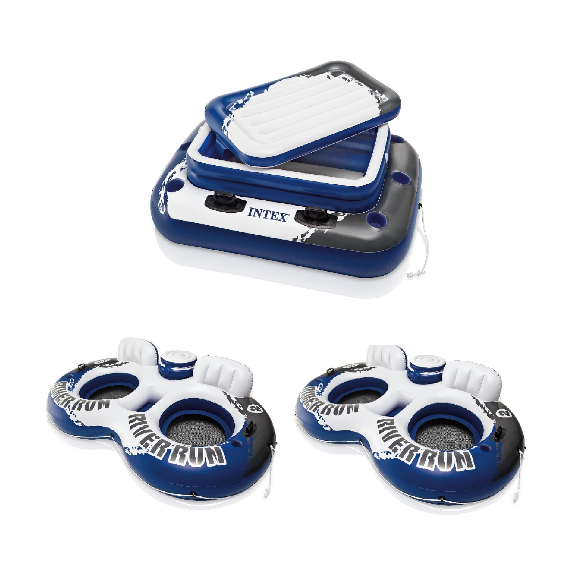 Intex Inflatable 72 Can Beverage Cooler Float & 2 Person Pool Float (2 Pack)