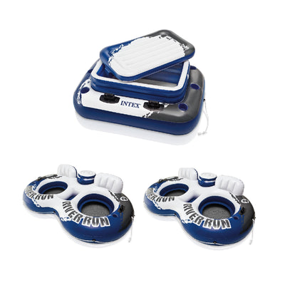 Intex Inflatable 72 Can Beverage Cooler Float & 2 Person Pool Float (2 Pack)