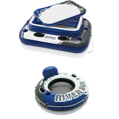 Intex Inflatable Mega Chill II 72 Can Cooler Float & 1 Person Floating Raft