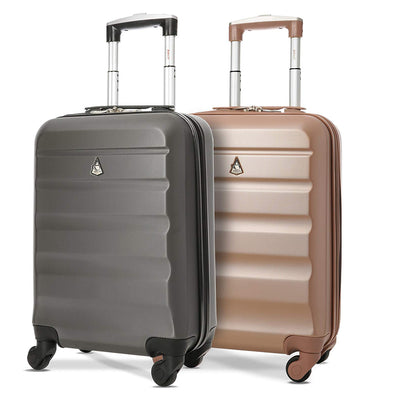 Aerolite Hardshell Carryon Suitcases Pack, Charcoal & Rose Gold (Open Box)