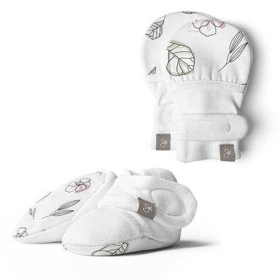 Goumikids Soft Organic Stay On Baby Mitt and Bootie Newborn Bundle, 0-3M Floral - VMInnovations