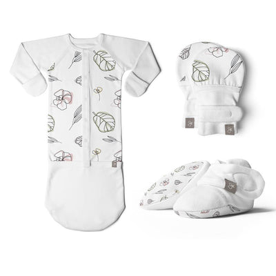 Goumikids Organic Baby Gown, Mitts, and Booties Bundle, 0-3M Abstract Floral - VMInnovations