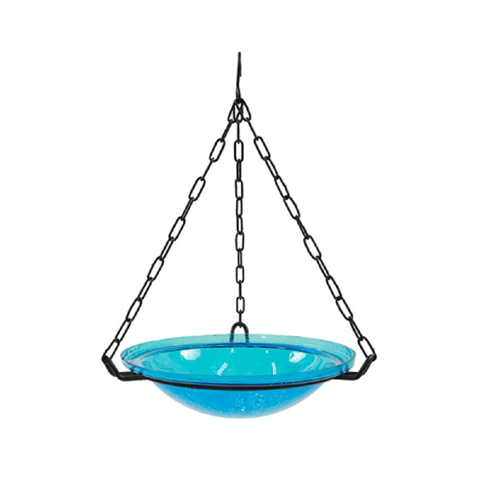 Achla Designs 12 Inch Crackle Glass Bowl Birdbath Outdoor Yard Decoration, Teal