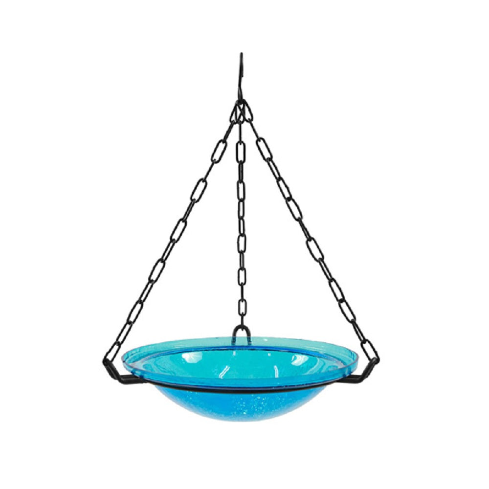 Achla Designs 12 Inch Crackle Glass Bowl Birdbath Outdoor Yard Decoration, Teal - VMInnovations