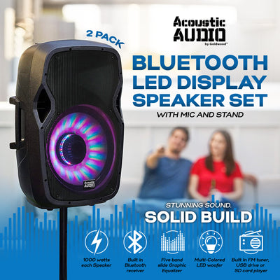 Acoustic Audio by Goldwood 15 Inch 1000W Bluetooth LED Speaker System (2 Pack) - VMInnovations