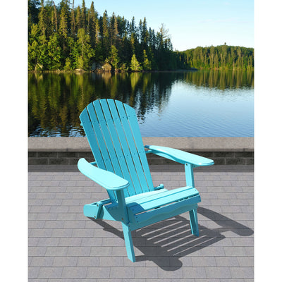 Northbeam Portable Foldable Wooden Adirondack Deck Lounge Chair, Teal (Open Box) - VMInnovations