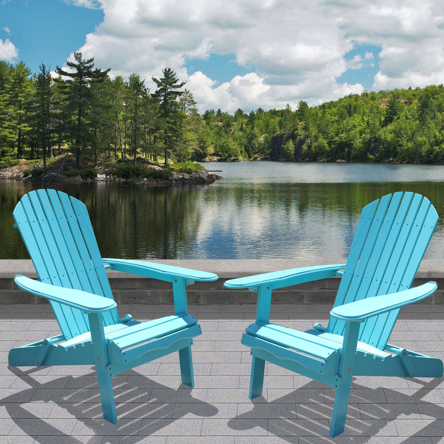 Northbeam Outdoor Foldable Wooden Adirondack Deck Lounge Chair, Teal (For Parts) - VMInnovations
